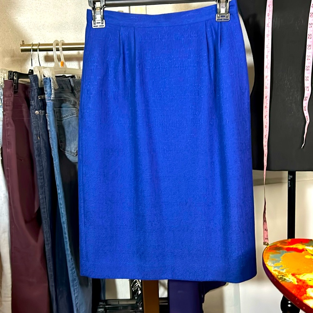 Cobalt Blue Wool Pencil MIDI Skirt‎ w/Pockets - Size 4P